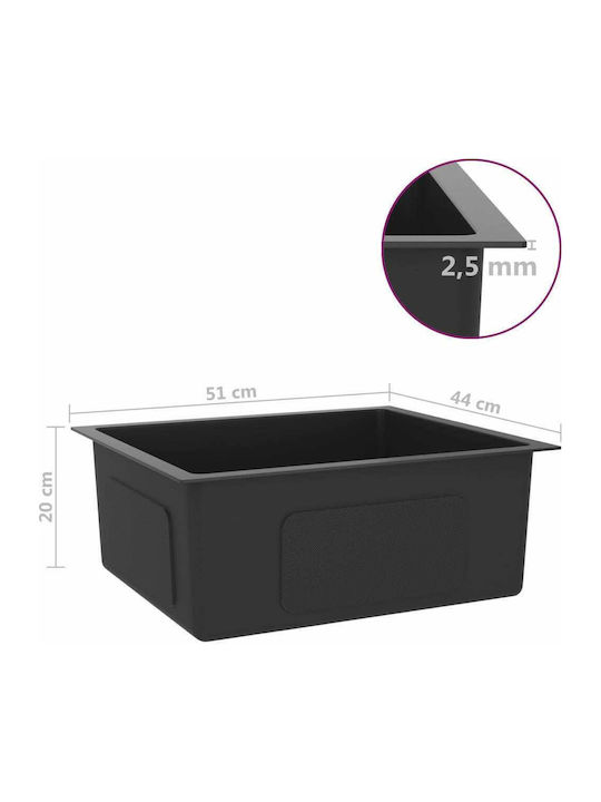 vidaXL Drop-In Sink Inox Brushed W51xD44cm Black