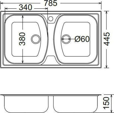 Fortinox Slender 24200 Ένθετος Νεροχύτης Inox Σατινέ Μ78.5xΠ44.5cm Ασημί