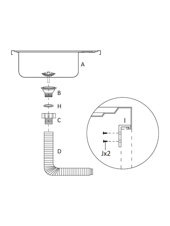 vidaXL Ένθετος Νεροχύτης Inox Μ80xΠ60cm Ασημί