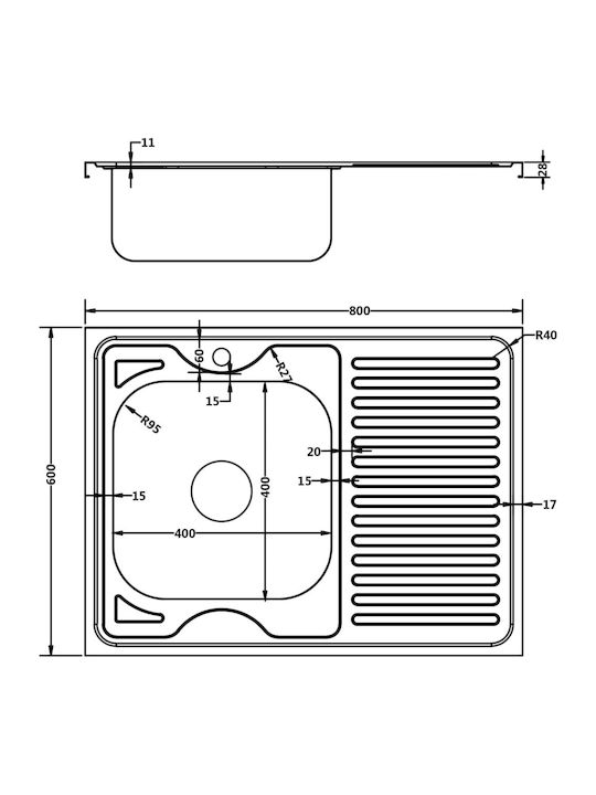 vidaXL Ένθετος Νεροχύτης Inox Μ80xΠ60cm Ασημί