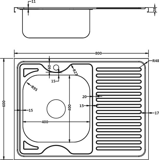 vidaXL Ένθετος Νεροχύτης Inox Μ80xΠ60cm Ασημί