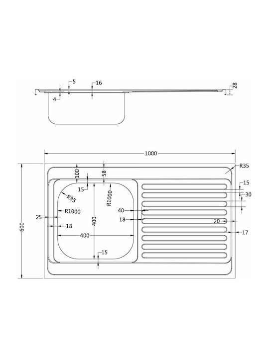 vidaXL Ένθετος Νεροχύτης Inox Μ100xΠ60cm Ασημί