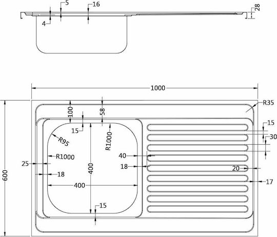 vidaXL Ένθετος Νεροχύτης Inox Μ100xΠ60cm Ασημί