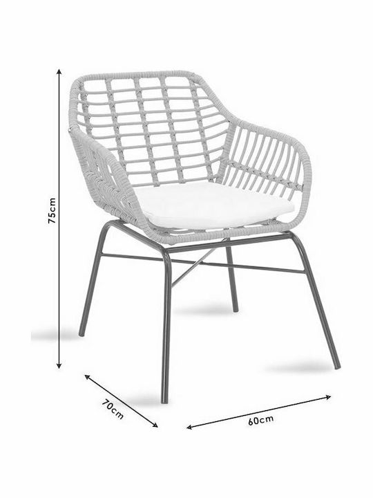 Fotoliu de exterior Rattan Naoki cu pernă Μαύρο - Γκρι 1buc 60x70x75cm