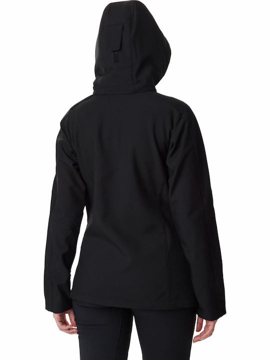 Columbia Cascade Ridge Women's Short Sports Softshell Jacket Waterproof and Windproof for Winter with Hood Black