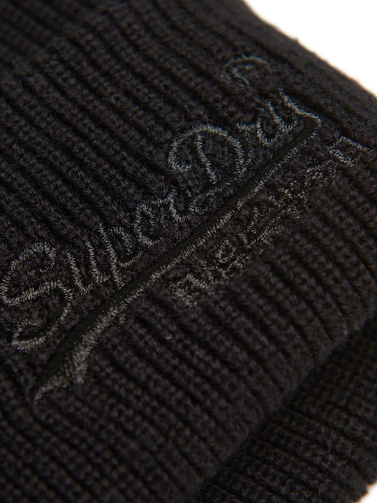 Label Beanie Männer Beanie mit Rippstrick in Schwarz Farbe