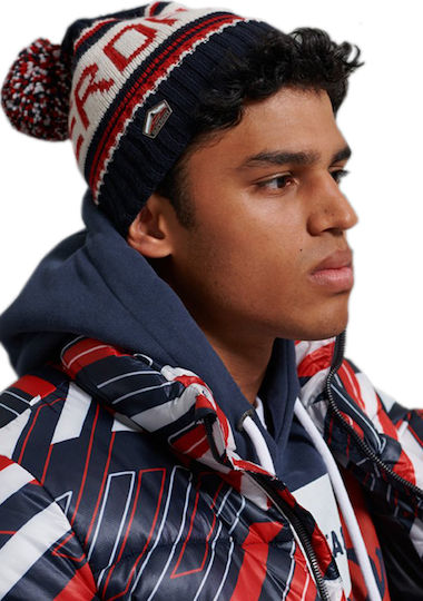 Woodruff Downhill Knitted Beanie Cap Navy Blue/Red/White