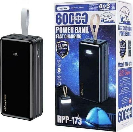 Remax RPP-173 Power Bank 60000mAh 22.5W with 4 USB-A Ports and USB-C Port Black
