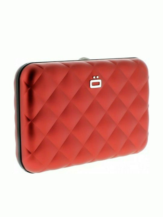 Quilted Button Small Women's Wallet Cards with RFID Red