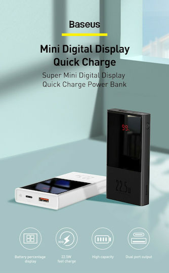 Baseus Super Mini Power Bank 20000mAh 22.5W mit USB-A Anschluss und USB-C Anschluss Schnellaufladung 3.0 Weiß