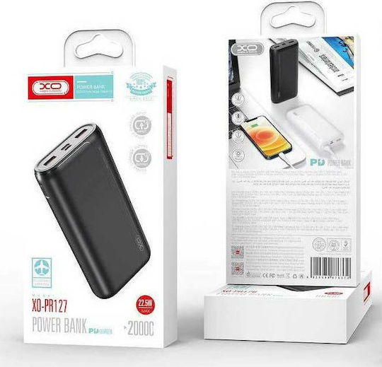 XO PR126 Power Bank 10000mAh 22.5W with 2 USB-A Output Ports and USB-C Output Port Quick Charge Black