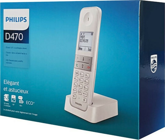 Philips D470 Ασύρματο Τηλέφωνο με Ελληνικό Μενού Λευκό