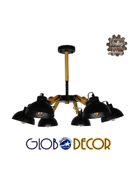 GloboStar Oldschool Pendant Light Black Bell for 6 Bulbs E27 75x75x40cm