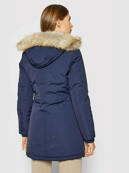 Tommy Hilfiger Women's Long Parka Jacket for Winter with Hood Navy Blue