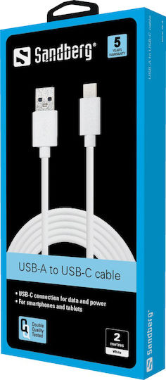 Sandberg USB 3.0 Kabel USB Typ-C männlich - USB-A 60W PD Weiß 2m 136-14
