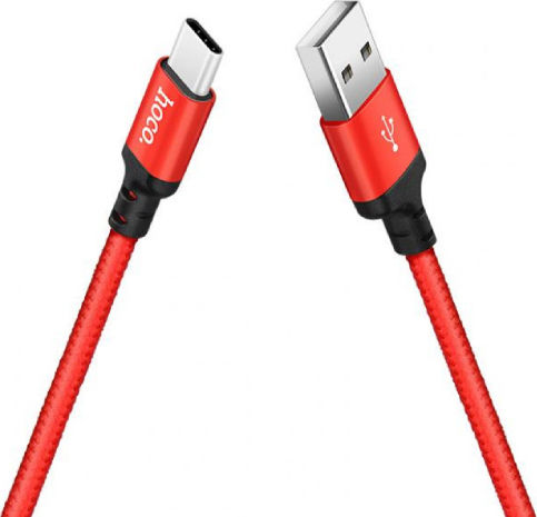 Hoco X14 High Speed Braided USB 2.0 Cable USB-C Male - USB-A 60W PD Red 2m HC-X14TR-2M