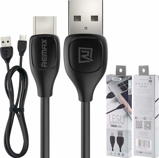 Remax Lesu RC-050a USB 2.0 Cable USB-C male - USB-A Μαύρο 1m