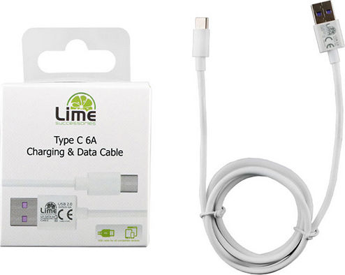 Lime L01 Редовна USB 2.0 Кабел USB-C мъжки - USB-A мъжки Бял 1м
