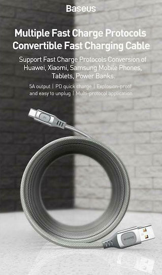 Baseus Power Delivery Geflochten USB 2.0 Kabel USB-C männlich - USB-A 15W Silber 2m (CATSS-B0S)