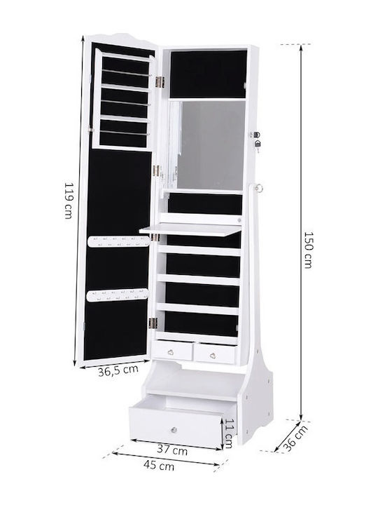 HomCom Floor Mirror with White Wooden Frame 150x45cm