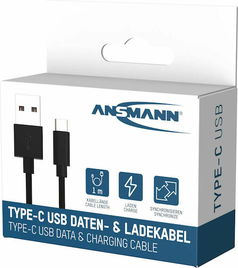 Ansmann Cablu USB 2.0 USB-C Masculin - USB-A Negru 1m 1700-0130