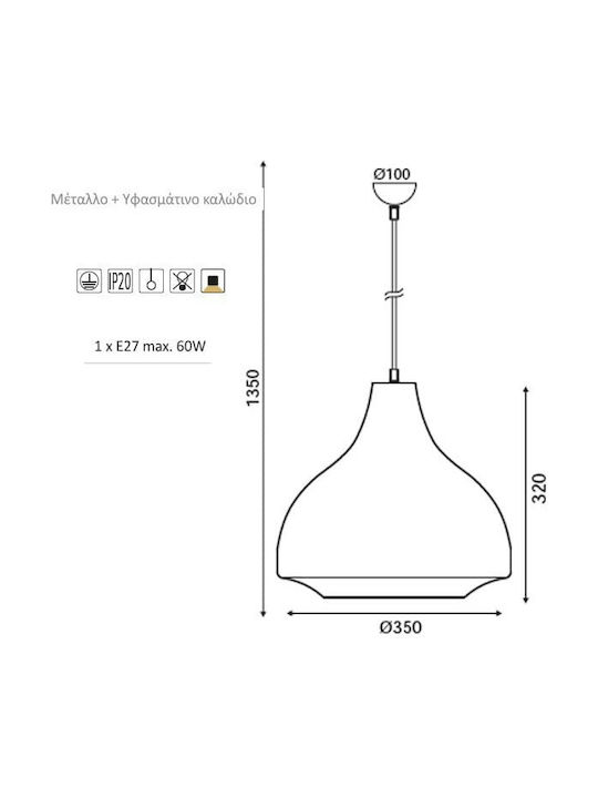 Aca Pendant Light Orange Bell with Socket E27 35x35cm