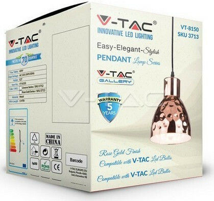 V-TAC Pendant Light Rose Gold with Socket E27 15cm