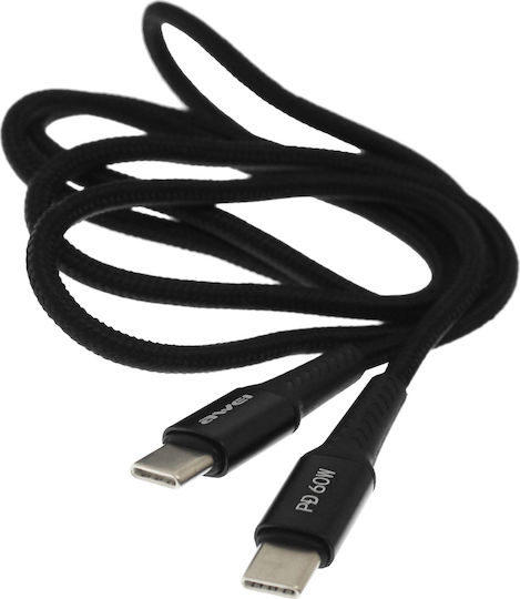 Awei CL-111T Braided USB 2.0 Cable USB-C male - USB-C 60W PD Μαύρο 1m