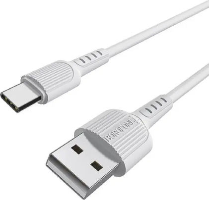 Borofone BX16 Regular USB 2.0 Cablu USB-C bărbătesc - USB-A 18W Alb 1m