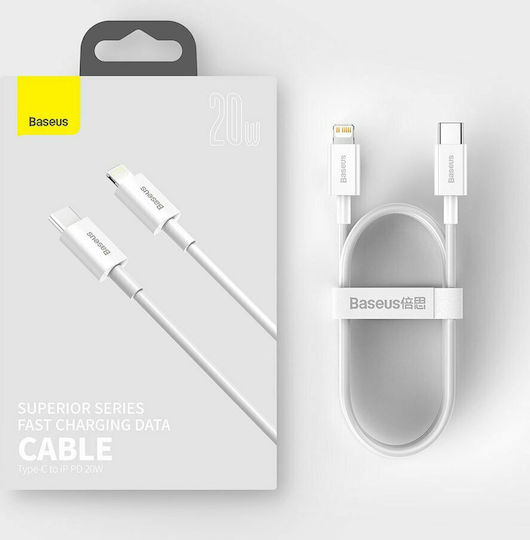 Baseus Superior Редовна USB-C към Lightning кабел 20W Бял 0.25м