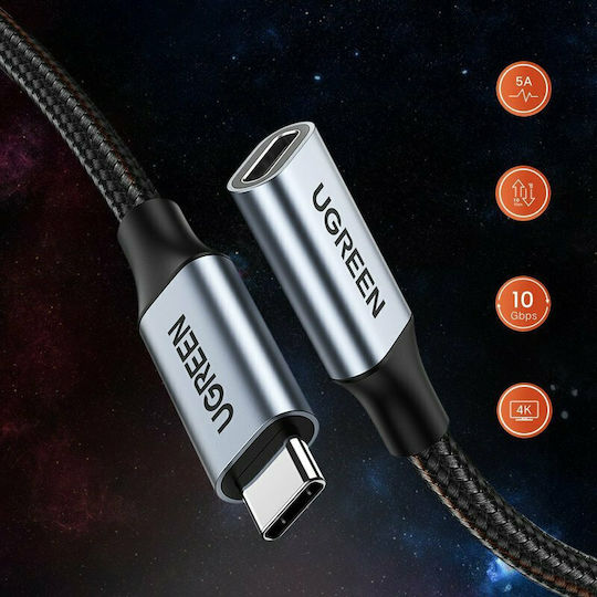 Ugreen US372 Braided USB 3.1 Video Cable USB-C male - USB-C female 100W Μαύρο 0.5m 80810