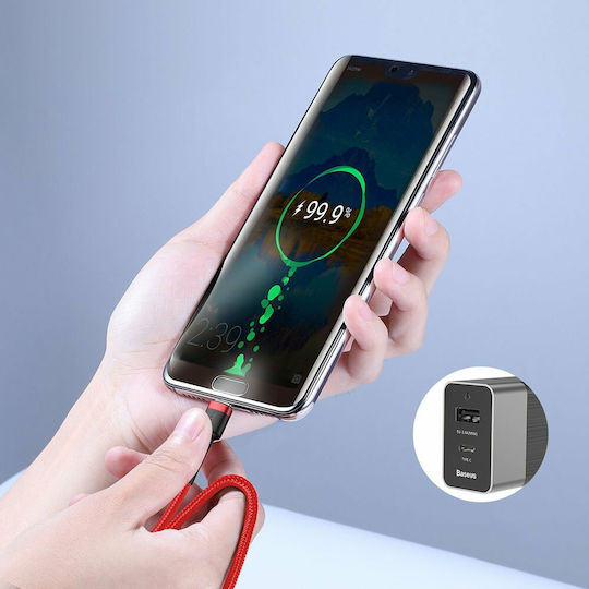 Baseus Cafule Cablu Braided USB 2.0 USB-C Male - USB-C 60W PD Roșu 2m CATKLF-H09