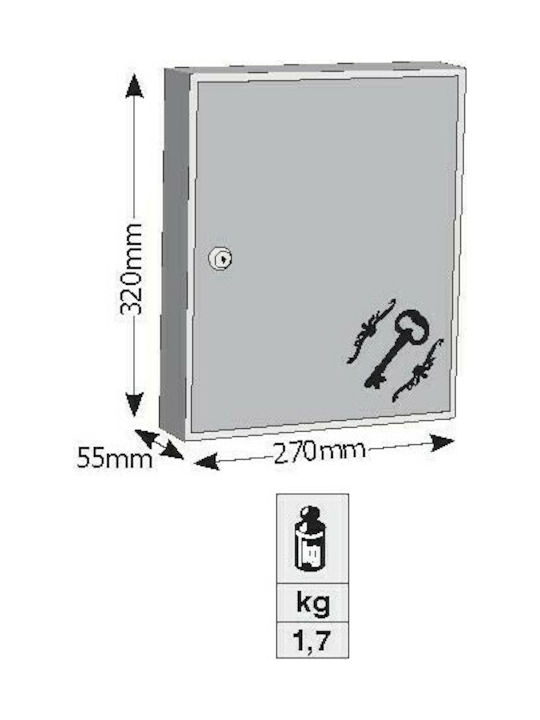 Viometal LTD Agățătoare Chei De Perete Metalică 1324 24 Compartimente Albă 24 Compartimente Cu Încuietoare 27x6x32.5cm