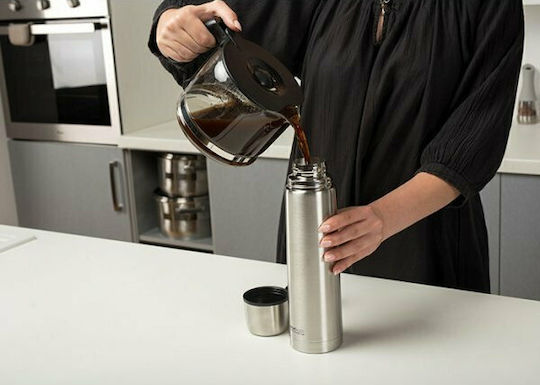 Nava Valve Lid-Cup Bottle Thermos Stainless Steel 500ml Silver with Cap-Cup