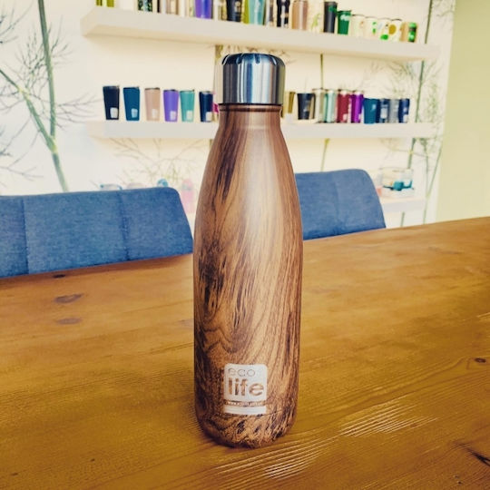 Ecolife Recyclable Bottle Thermos Stainless Steel BPA Free 500ml Brown