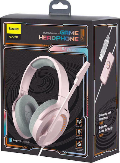 Baseus D05 Over Ear Gaming Headset με σύνδεση USB Ροζ