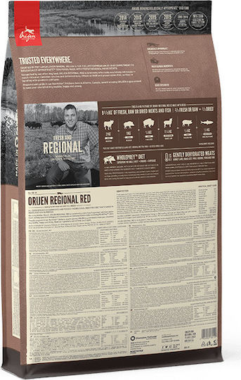 Orijen Regional Red 11.4kg Dry Food for Dogs Grain-Free with Bison, Lamb and Calf