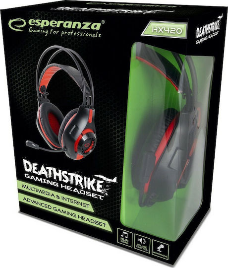 Esperanza Deathstrike Over Ear Gaming Headset with Connection 3.5mm Black/Red