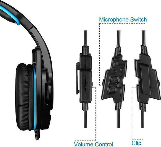 Sades SA-708GT Over Ear Gaming Headset με σύνδεση 2x3.5mm / 3.5mm Μπλε