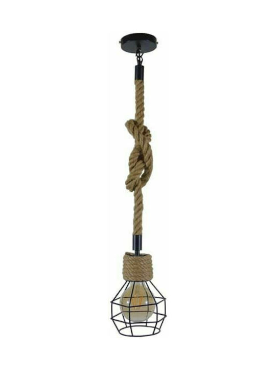 GloboStar Hellet Pendant Light Black with Rope for Socket E27 16x16x25cm
