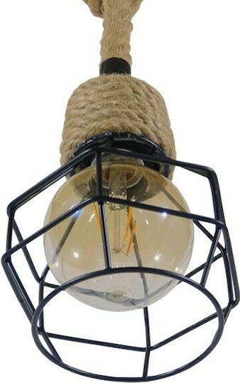 GloboStar Hellet Pendant Light Black with Rope for Socket E27 16x16x25cm