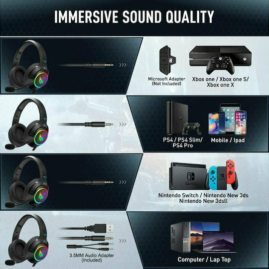Onikuma K9 Over Ear Gaming Headset cu conexiune 3,5mm / USB Negru