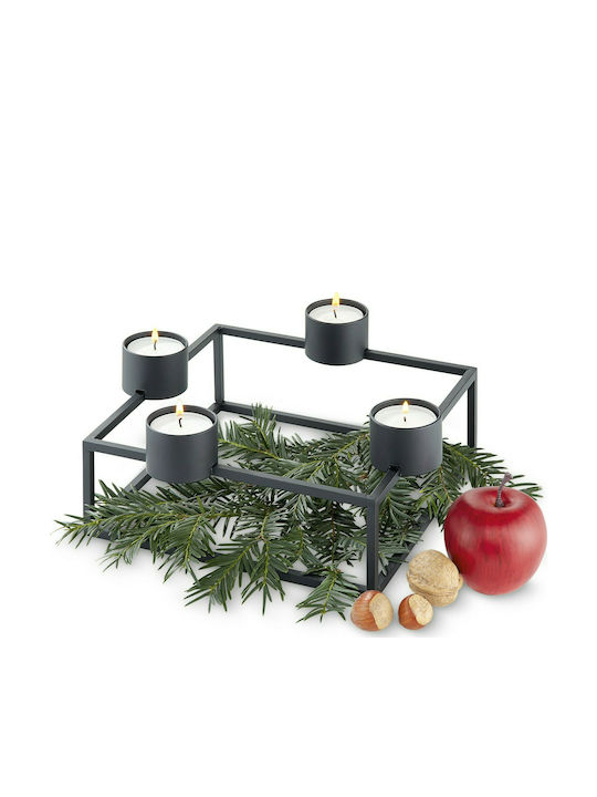 Philippi Cubo Candle Holder suitable for Tealights Metal 4 Seats Black With Magnets 20x20x9cm 1pcs