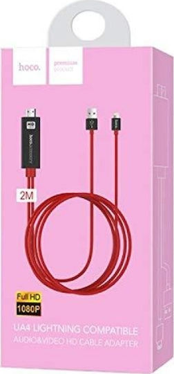 Hoco UA4 Cablu HDMI De Sex Masculin - Fulger Masculin 2m Roșu