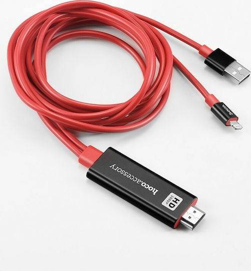 Hoco UA4 Cablu HDMI De Sex Masculin - Fulger Masculin 2m Roșu