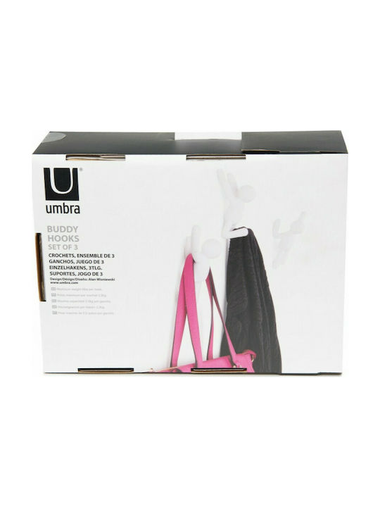 Umbra Plastic White Wall Hanger 7.6x7.6x16.5cm 3 Pieces