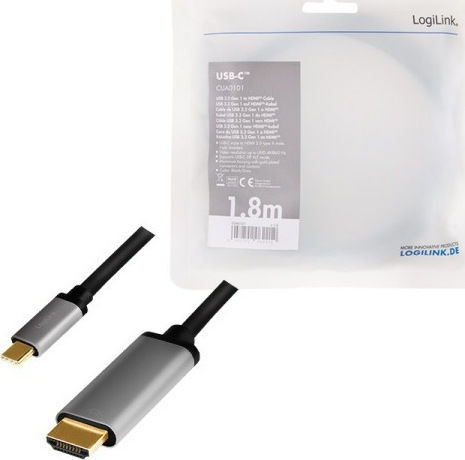 LogiLink HDMI 2.0 Premium High Speed 4K 60Hz HDR Cable HDMI Male - USB-C Male Length 1.8m Black