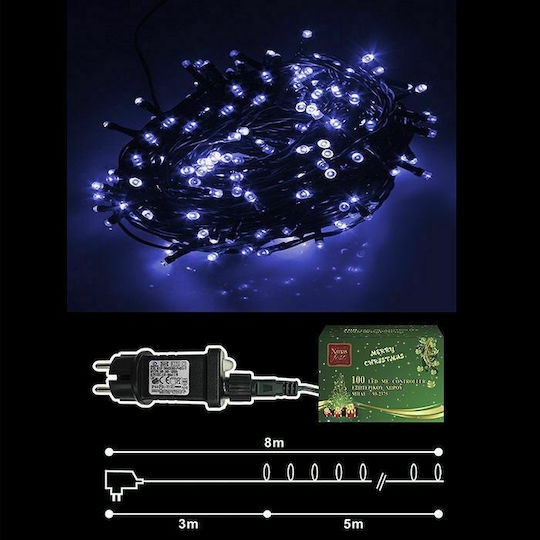 100 Λαμπάκια LED 8μ. Μπλε σε Σειρά