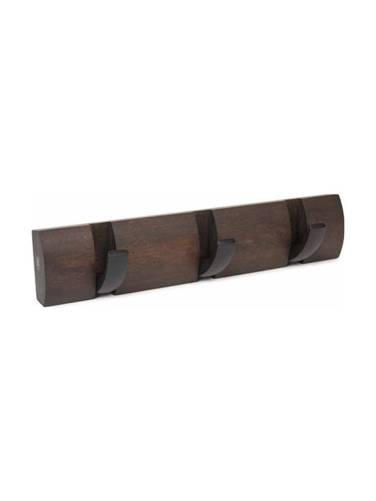 Umbra Wooden Wall Hanger Flip 3 Hook Black with 3 Slots Brown 33x3.2x7.6cm