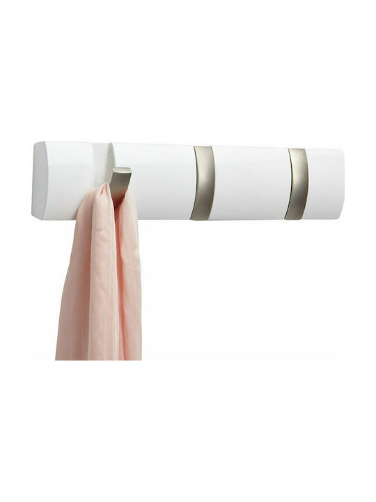 Umbra Κρεμάστρα Τοίχου Flip 3 Hook White Ξύλινη 3 Θέσεων Λευκή 33x3.2x7cm